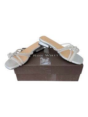 Ron White Brogan Silver Crystal Leather Slide Sandals US 8 / EU 38.5